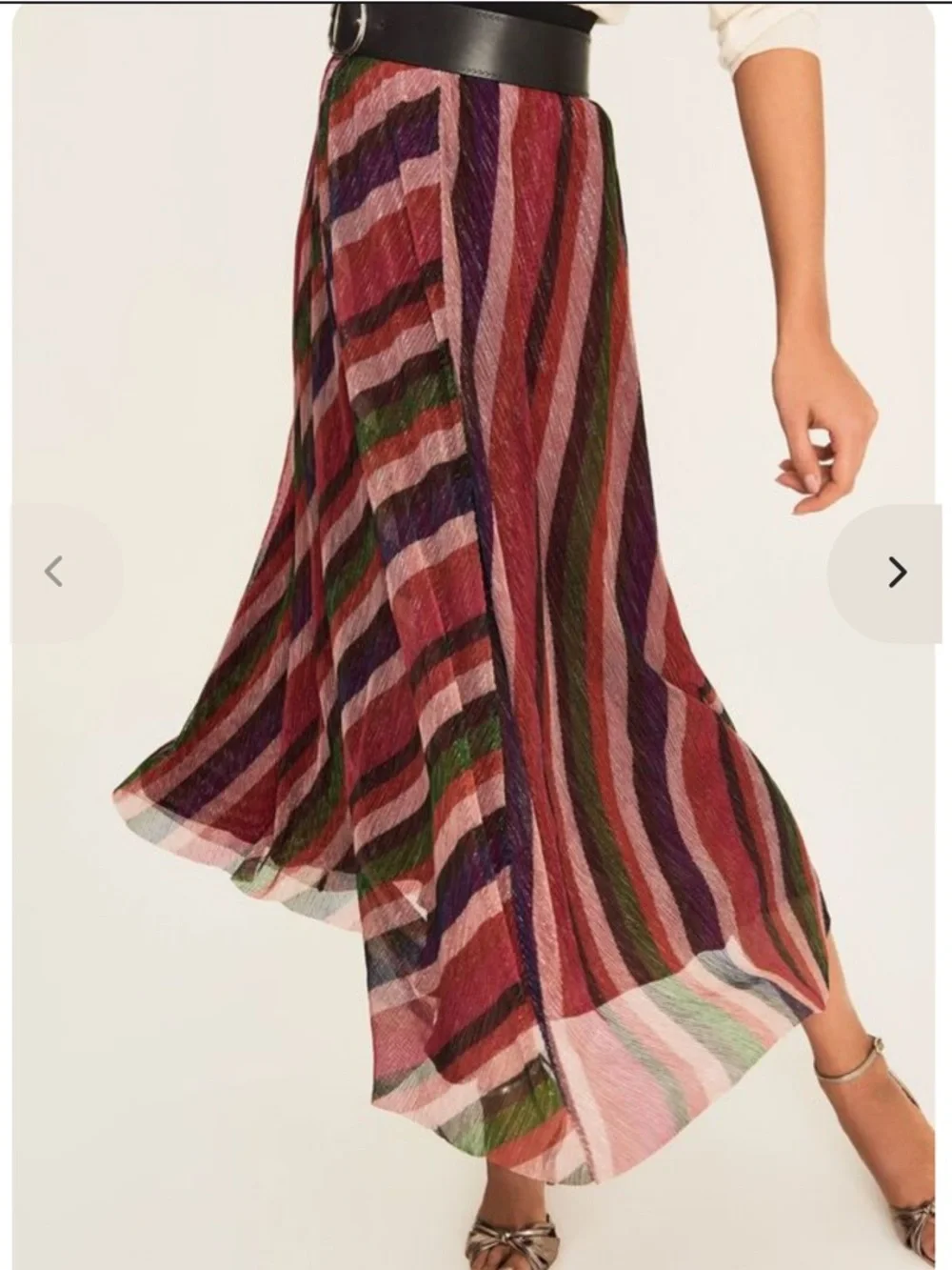 ba&sh Midnight Metallic Stripe Skirt Midi Length Size 3 or Large EUC